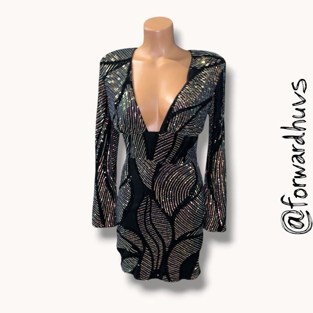 ☑️ Love & Lemonade Sequin Bodycon Mini Dress Open Back NWT M